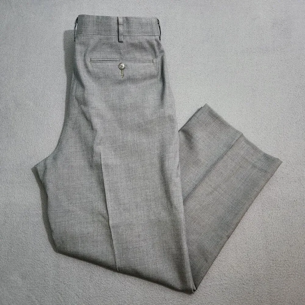 L.L. Bean Dress Pants Men 34 (34X28) Gray Comfort Waist 100% Wool Straight Leg